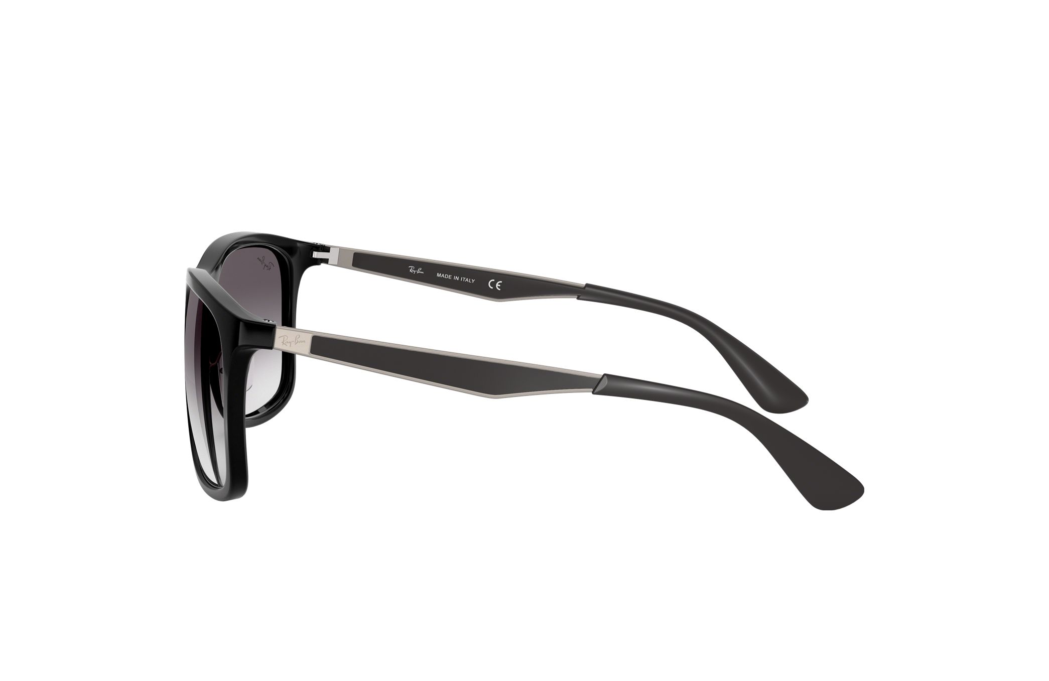 Ray-Ban RB4313-601/8G Unisex sunglasses featuring a gloss black nylon frame and grey lenses, perfect for stylish eye protection.